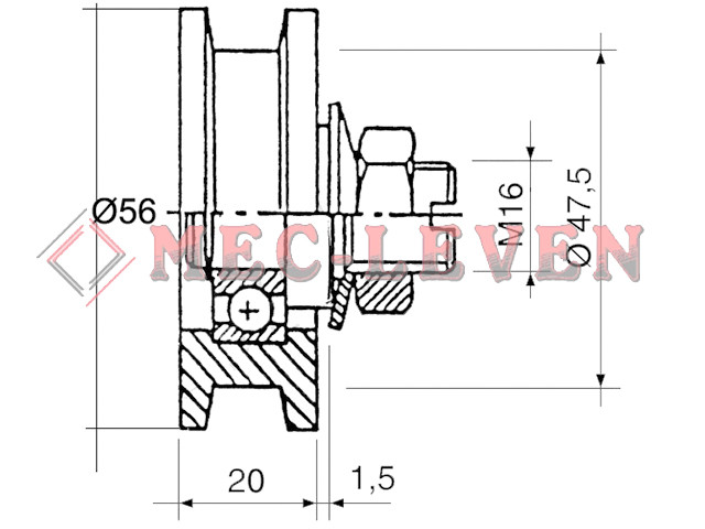 RUEDA CARRO SUPERIOR CONCENTRICA C/EJE TIPO ORONA Ø56X20MM
