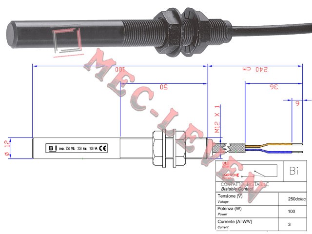 INTERRUPTOR MAGNETICO CILINDRICO BIESTABLE 100VA