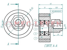 [KRE0801VE] RODADERA SIMPLE D80X31MM CON EJE Y RODAMIENTO
